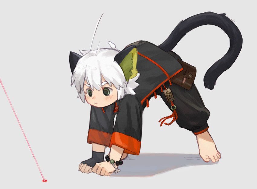 asian_clothing barefoot black_clothing chinese_clothing clothed clothing east_asian_clothing feet hair humanoid_feet humanoid_hands laser_pointer male plantigrade solo tail white_hair young young_humanoid young_male bokustar_fox the_legend_of_luo_xiaohei luo_xiaohei animal_humanoid cat_humanoid felid felid_humanoid feline feline_humanoid humanoid mammal mammal_humanoid absurd_res hi_res