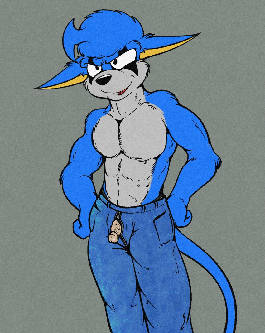 anthro bottomwear clothing denim denim_bottomwear denim_clothing flaccid genitals jeans male pants penis penis_poking_out penis_through_fly shirtless shirtless_male simple_background solo underwear illegaleel jack_(webcomic) drip_(jack) canid canine canis hybrid mammal murid murine rat rodent wolf hi_res