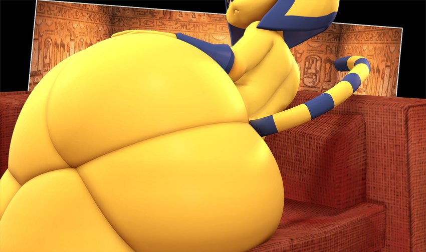 anthro big_butt butt butt_focus female furniture hand_on_butt huge_butt looking_back lying_on_sofa markings nude on_sofa sofa solo striped_markings striped_tail stripes tail tail_markings thick_thighs yellow_body cindablimp animal_crossing nintendo ankha_(animal_crossing) ankha_(hazeker) domestic_cat felid feline felis mammal 2023 3d_(artwork) digital_media_(artwork) hi_res source_filmmaker_(artwork)