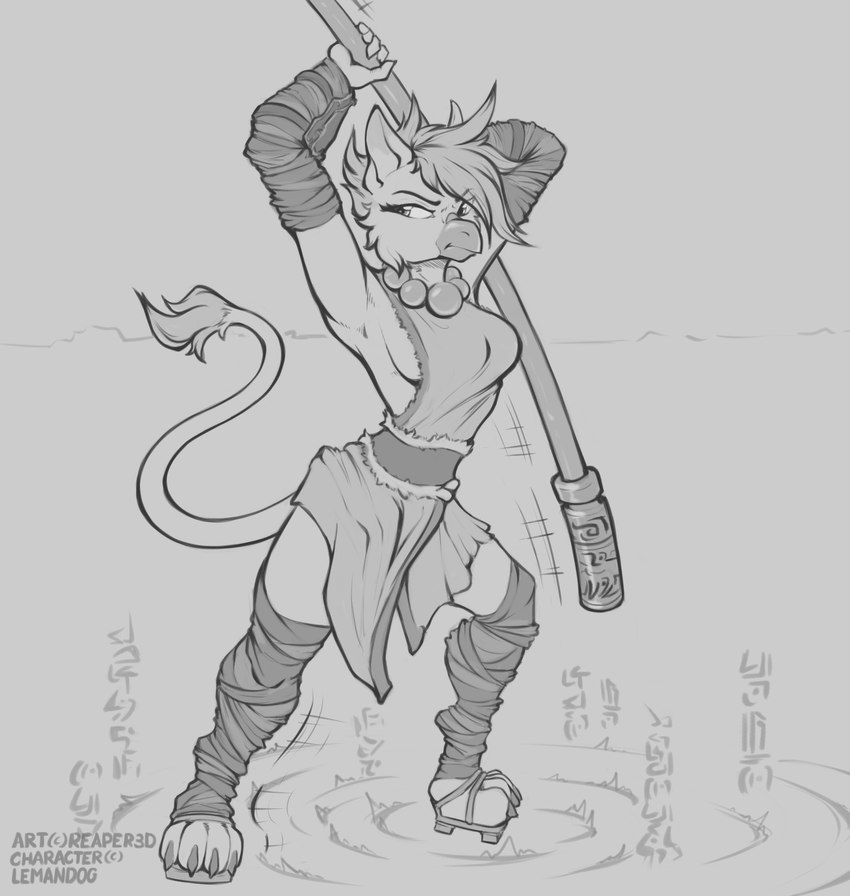 anthro breasts clothed clothing female light_armor melee_weapon side_boob solo weapon reaper3d mythology avian gryphon mythological_avian mythological_creature 2024 hi_res monochrome sketch