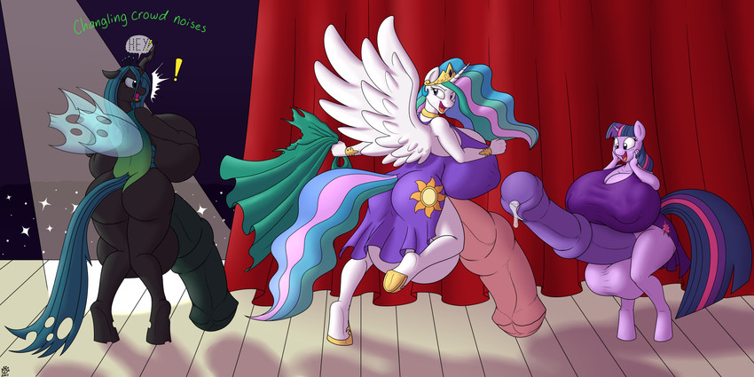 princess celestia, queen chrysalis, and twilight sparkle (friendship is magic and etc) created by badgerben and nonuberis