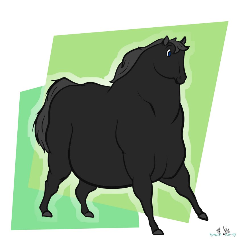 black_body blue_eyes feral hooves male overweight overweight_male solo shadow_stallion sprucethedeer draft_horse equid equine horse mammal 1:1 2019