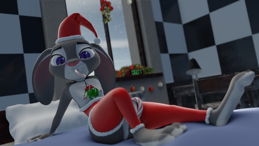 anthro candy_cane_dildo christmas_clothing christmas_headwear clothing feet female hat headgear headwear holidays holly_(plant) mistletoe plant santa_hat solo tryinggb christmas disney zootopia judy_hopps lagomorph leporid mammal rabbit 16:9 3d_(artwork) 4k absurd_res digital_media_(artwork) hi_res widescreen