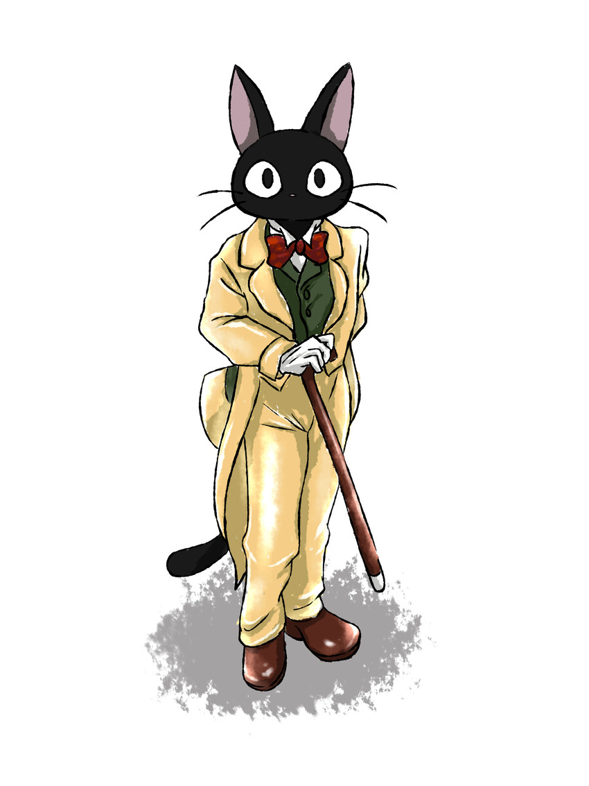 black_body black_fur bow_tie cane clothed clothing cosplay crossover_cosplay footwear fully_clothed fur handwear hat headgear headwear looking_at_viewer male pink_nose shoes simple_background solo standing suit top_hat whiskers white_background nikonio_hitsuji ghibli kiki's_delivery_service the_cat_returns whisper_of_the_heart baron_humbert_von_gikkingen jiji_(kds) domestic_cat felid feline felis mammal 3:4 absurd_res crossover hi_res