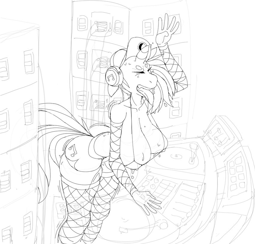 anthro big_breasts breasts female horn huge_breasts macro solo whoop hasbro my_little_pony mythology knoop knooper equid equine mammal mythological_creature mythological_equine unicorn absurd_res hi_res monochrome