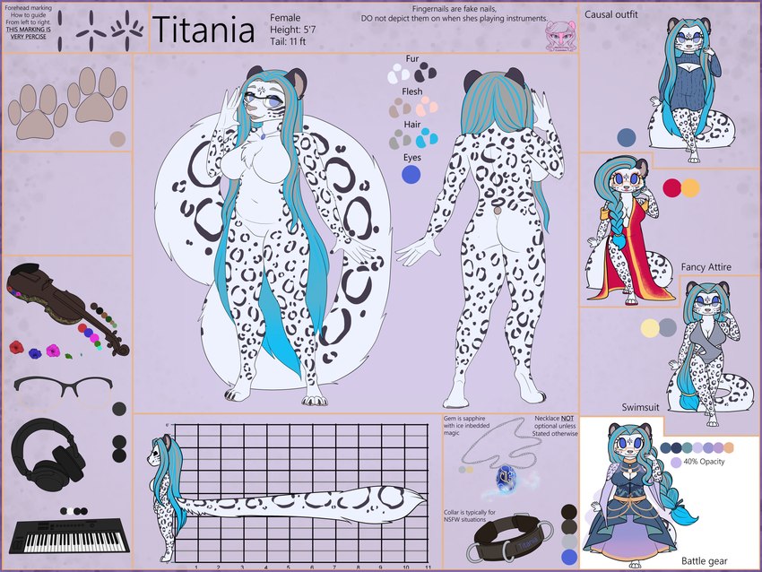 anthro big_breasts blue_eyes bowed_string_instrument breasts cleavage_cutout clothed clothing collar color_swatch cutout dress ear_piercing electronics eyewear female footprint glasses grey_hair hair headphones highlights_(coloring) jewelry keyboard_instrument long_hair long_tail musical_instrument nude pawprint pendant piano piercing solo string_instrument swimwear tail text viola_(musical_instrument) wearing_glasses medicatedcannibal titania_(chromatic_bard) felid mammal pantherine snow_leopard 4:3 absurd_res english_text hi_res model_sheet trans_(lore) trans_woman_(lore)