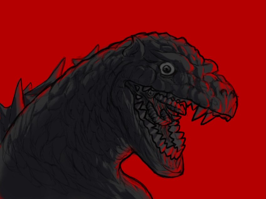 analog_horror angry body_horror clothing costume creepy feral grey_body horror_(theme) inner_mouth looking_at_viewer male multi_eye multi_teeth nightmare_fuel open_mouth red_background red_body red_lighting scales second_skin simple_background solo spikes spikes_(anatomy) teeth uncanny_valley mr_dinobutt godzilla_(series) the_man_in_the_suit_(series) toho godzilla human kaiju lizard mammal monster reptile scalie shaded