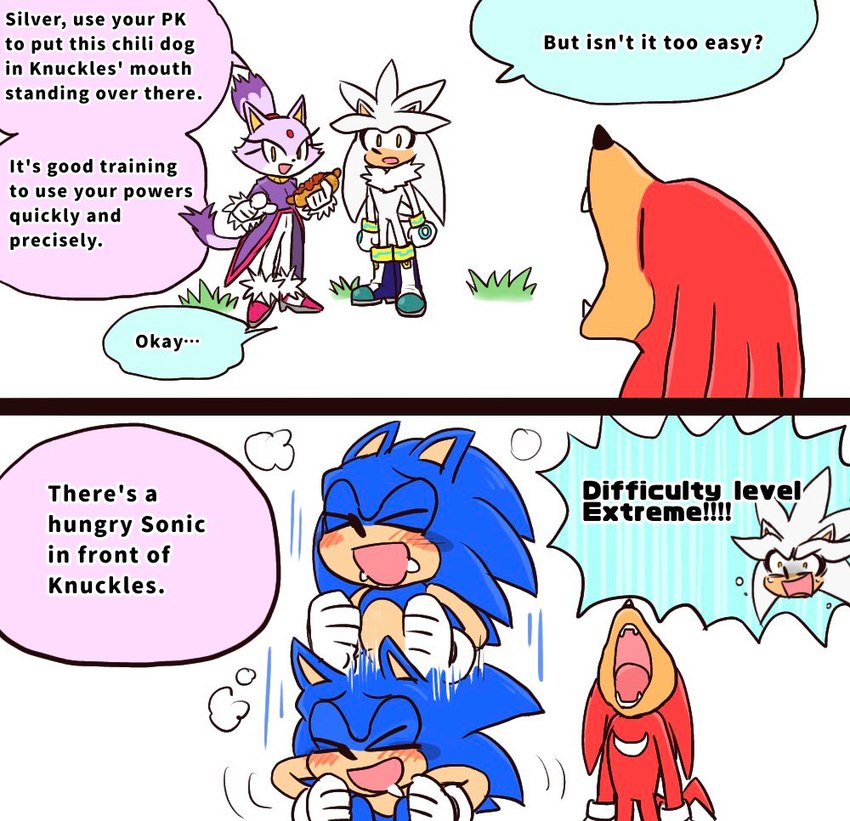 blaze the cat, knuckles the echidna, silver the hedgehog, and sonic the hedgehog (sonic the hedgehog (series) and etc) created by yotsumeddd