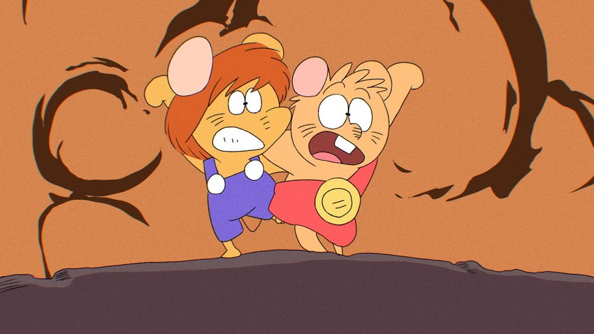 anthro biped brown_body brown_hair chibi clothed clothing duo hair open_mouth running hikari_gamba gamba_no_bouken gamba_no_bouken_(series) ganba ikasama mammal mouse murid murine rodent 16:9 2024 hi_res widescreen