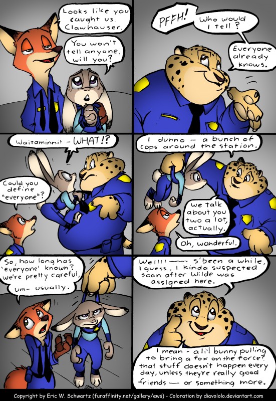 benjamin clawhauser, judy hopps, and nick wilde (zootopia and etc) created by diavololo, eric schwartz, and third-party edit