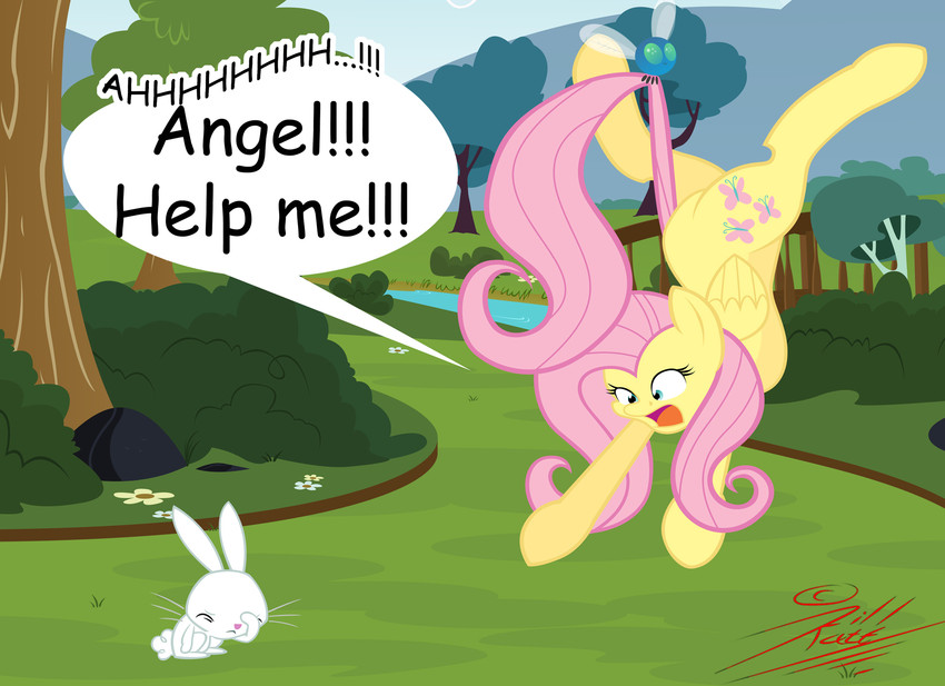 detailed_background dialogue facepalm female feral forest group long_tail male outside plant river semi-anthro tail tail_grab tree wings kyubicat friendship_is_magic hasbro my_little_pony mythology angel_(mlp) fluttershy_(mlp) equid equine horse lagomorph leporid mammal mythological_creature mythological_equine parasprite_(mlp) pegasus pony rabbit digital_drawing_(artwork) digital_media_(artwork) flat_colors hi_res signature