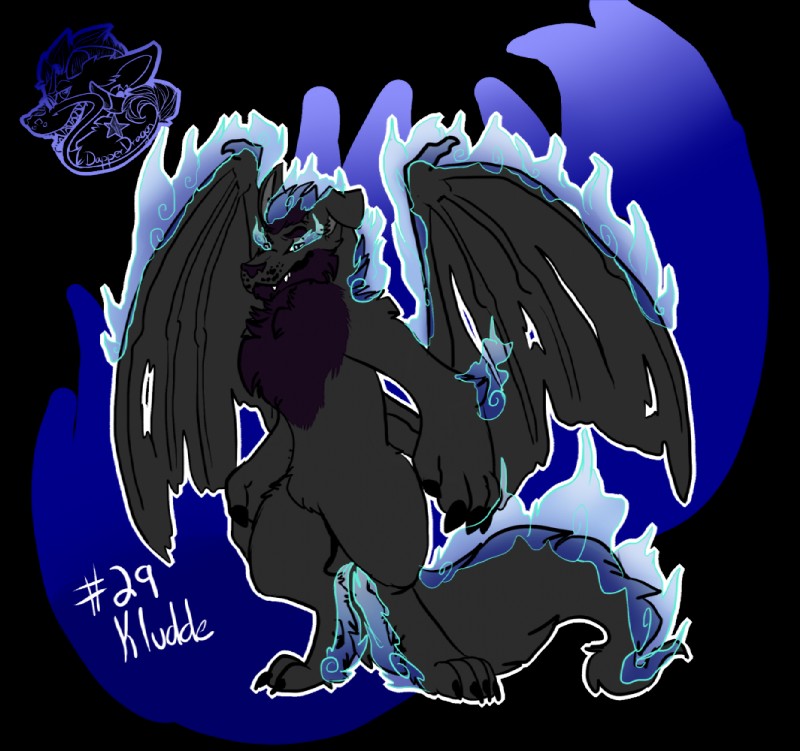 ambiguous_gender anthro aura chest_tuft claws dragon_wings fire fluffy fluffy_tail fur hair notched_wings solo standing tail tuft wings kazubre kludde canid canine canis mammal wolf 2018 alpha_channel digital_media_(artwork) model_sheet