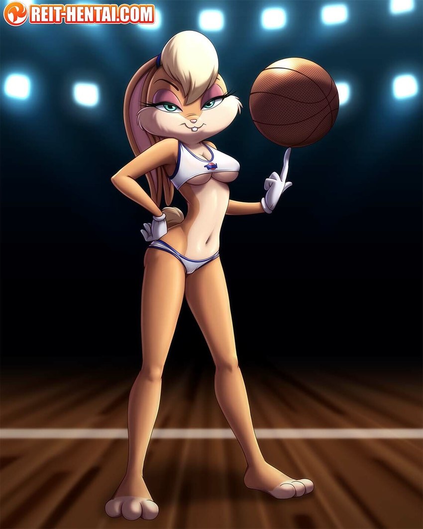 3_toes anthro ball barefoot basketball_(ball) blonde_hair breasts brown_body brown_fur buckteeth clothing feet female fur gloves hair handwear looking_at_viewer smile solo standing teeth toes under_boob white_clothing white_gloves white_handwear reit looney_tunes warner_brothers lola_bunny lagomorph leporid mammal rabbit 2021 hi_res