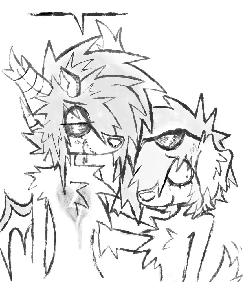 alternative_fashion anthro duo emo eyewear eyewear_on_head fur male scene_haircut smile solo sunglasses sunglasses_on_head white_body white_fur spitthesauce canid canine canis domestic_dog mammal greyscale hi_res monochrome