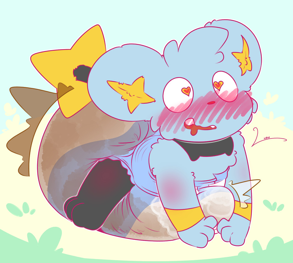 3_fingers 3_toes black_body black_fur black_tail blue_body blue_fur blush blush_lines bodily_fluids clothed clothing cum cum_in_diaper diaper diaper_only drooling ejaculation erection erection_in_diaper excessive_feces feces feet feral fingers fur genital_fluids gloves_(marking) grass heart_eyes heart_symbol inner_ear_fluff looking_pleasured male markings multicolored_body multicolored_fur open_mouth open_smile plant pooping saliva sky smile soiled_diaper soiling soiling_diaper solo striped_body striped_fur stripes tail teeth three-quarter_view toes topless tuft unclean_diaper used_diaper using_diaper wearing_diaper yellow_body yellow_fur yellow_inner_ear_fluff yellow_stripes ludis-luteo nintendo pokemon generation_4_pokemon pokemon_(species) shinx 2022 absurd_res full-length_portrait hi_res portrait signature