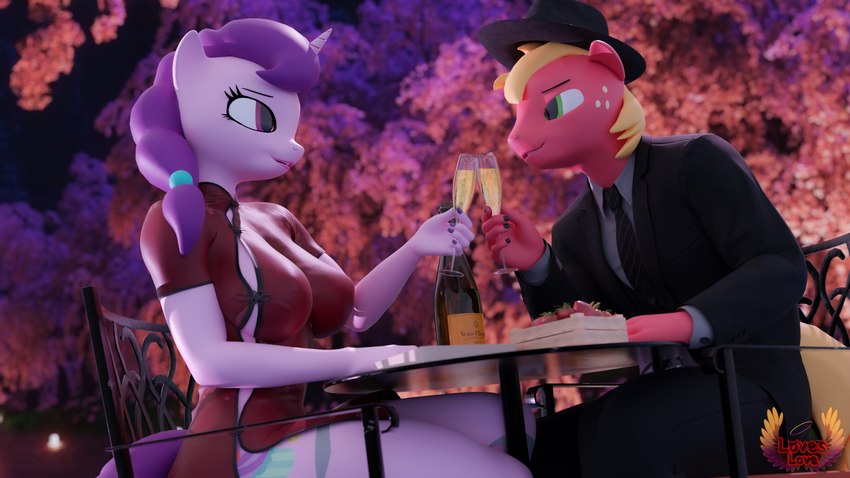 alcohol anthro anthrofied beverage blonde_hair champagne champagne_bottle champagne_flute champagne_glass clothing container cup dress drinking_glass fedora female food fruit glass glass_container glass_cup hair hat headgear headwear horn male pink_body plant purple_hair red_body strawberry suit loveslove friendship_is_magic hasbro my_little_pony mythology big_macintosh_(mlp) sugar_belle_(mlp) earth_pony equid equine horse mammal mythological_creature mythological_equine pony unicorn 16:9 3d_(artwork) absurd_res digital_media_(artwork) hi_res widescreen