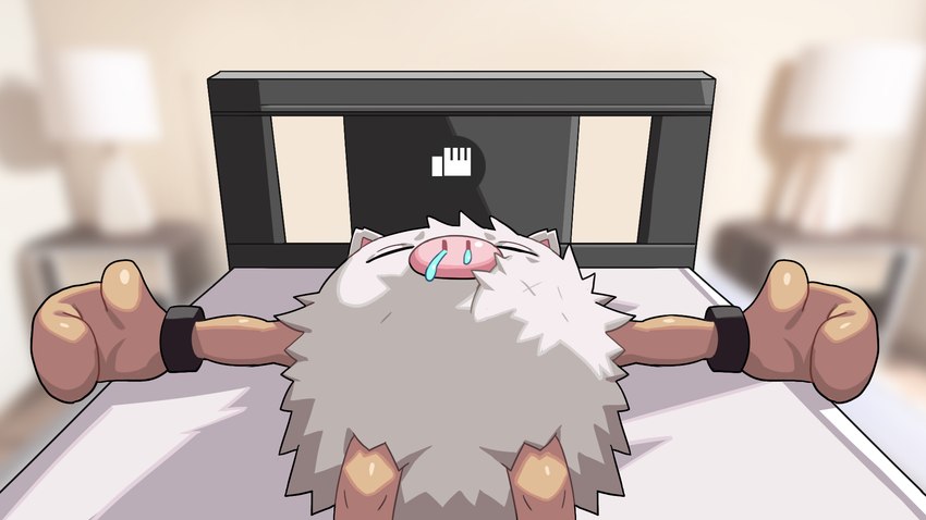 ambiguous_gender bed blurred_background bodily_fluids eyes_closed fur furniture lying on_back on_bed pink_inner_ear pink_nose sleeping snot solo drunk_oak nintendo pokemon generation_1_pokemon pokemon_(species) primeape 16:9 2023 hi_res widescreen