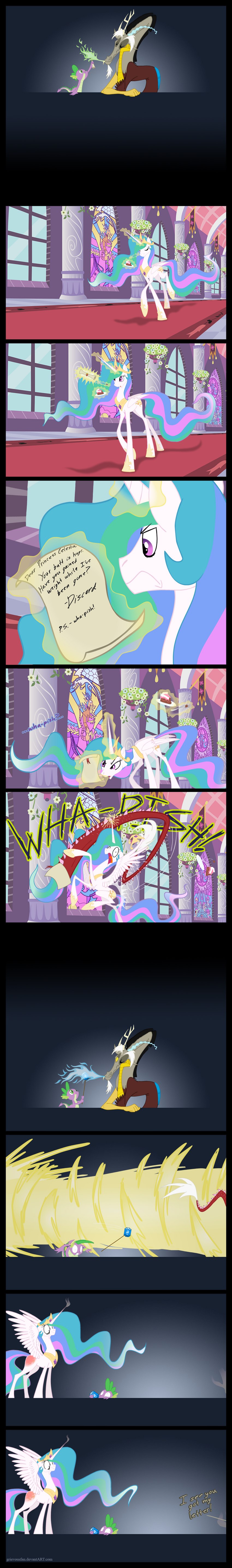 discord, princess celestia, and spike (friendship is magic and etc) created by grievousfan