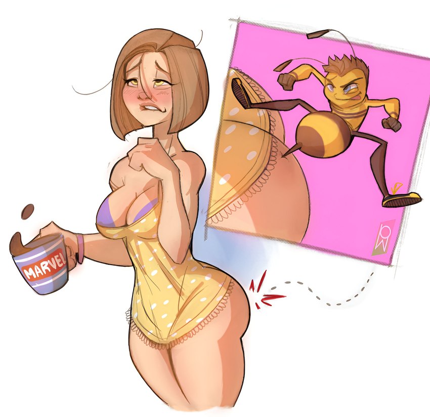 antennae_(anatomy) anthro bee_sting beverage blush bra breasts butt cleavage clothed clothing coffee coffee_mug duo female hair holding_object interspecies male male/female penetration simple_background size_difference spread_legs spreading sting stinger tongue tongue_out topwear underwear wings yellow_body wellington_phelippe bee_movie dreamworks paramount_pictures barry_b._benson vanessa_bloome arthropod bee human hymenopteran insect mammal digital_media_(artwork) hi_res