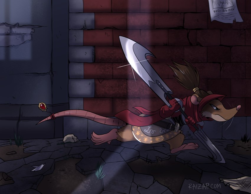 alley anthro armor blue_eyes brick_wall clothed clothing crouching female gloves hair handwear knife moon night outside paws ponytail red_clothing smile solo tail wall_(structure) whiskers wraps the-chu armello league_of_geeks zosha_(armello) mammal murid murine rat rodent 2018 digital_media_(artwork)