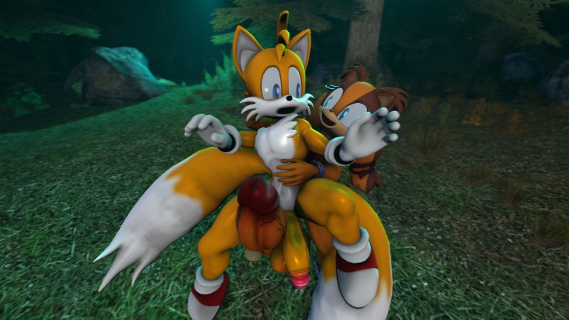 anthro balls big_balls big_penis blue_eyes clothing duo erection footwear genitals gloves gynomorph gynomorph/male handwear huge_penis imminent_sex intersex intersex/male male mostly_nude multi_tail nude open_mouth penis smile tail vein shocking_(artist) sega sonic_boom sonic_the_hedgehog_(series) miles_prower sticks_the_jungle_badger badger canid canine fox mammal mustelid musteline 16:9 2017 3d_(artwork) digital_media_(artwork) hi_res source_filmmaker_(artwork) widescreen