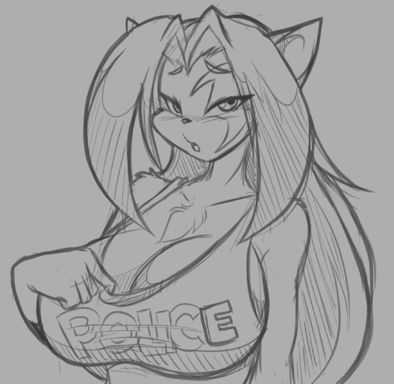 anthro big_breasts breasts chest_tuft cleavage clothed clothing female fur hair huge_breasts long_hair shirt solo topwear tuft mastergodai eliza_(mastergodai) domestic_cat felid feline felis mammal 2015 monochrome