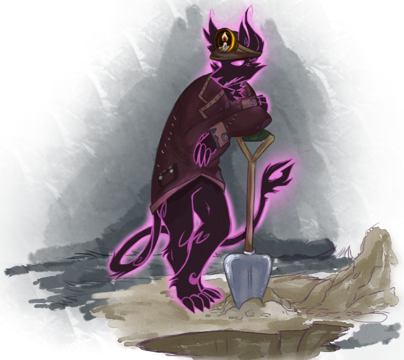 anthro anthrofied biped clothed clothing coat dirt hat headgear headwear hole_(pit) long_coat male shovel solo standing tools topwear jean_(artist) neopets bori_(neopets) ghost mammal neopet_(species) spirit wraith wraith_neopet colored digital_media_(artwork) digital_painting_(artwork) hi_res