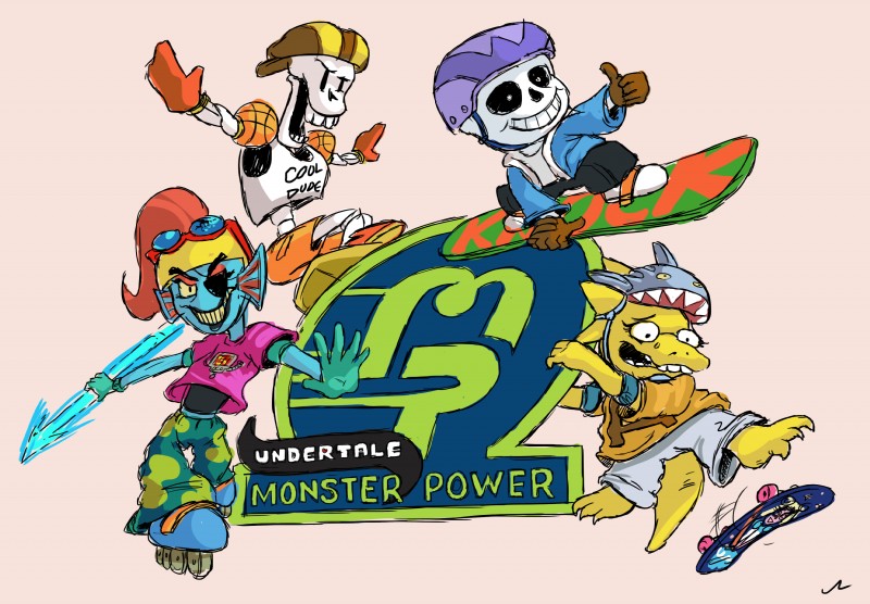 armor bone clothed clothing eyewear female gesture glasses grin group hat headgear headwear helmet male melee_weapon polearm skateboard skeleton smile spear text vehicle weapon docwario nickelodeon rocket_power undertale undertale_(series) alphys otto_rocket papyrus_(undertale) reggie_rocket sam_dullard sans_(undertale) twister_rodriguez undyne animated_skeleton fish marine scalie undead 2015 absurd_res english_text hi_res