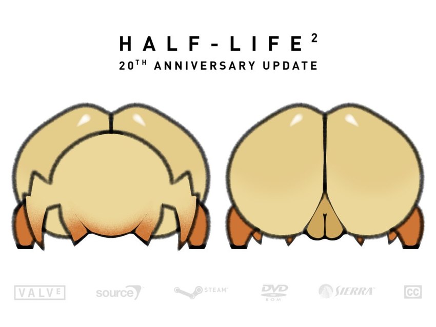 anniversary beta_design big_butt butt female female_feral feral front_view genitals multicolored_body orange_body pussy quadruped rear_view simple_background solo tan_body text thick_thighs two_tone_body white_background alexdraws half-life half-life_2 steam_(software) valve alien headcrab 2024 4:3 digital_media_(artwork) english_text