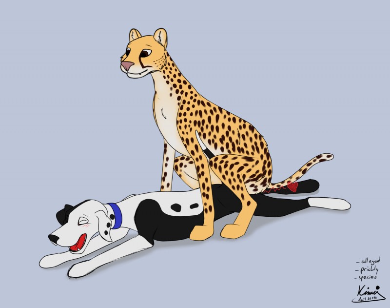 blush collar duo female feral heart_symbol interspecies male male/female nude sploot kinaj jess_(kinaj) bird_dog canid canine canis cheetah dalmatian domestic_dog felid feline hunting_dog labrador mammal mixed_breed retriever 2019 hi_res