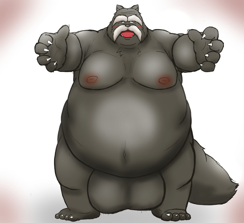 anthro balls belly big_balls blush facial_hair genitals huge_balls humanoid_hands hyper hyper_balls hyper_genitalia kemono male moobs mustache nipples obese obese_anthro obese_male overweight overweight_anthro overweight_male simple_background solo mametanu_tanuki nurarihyon_no_mago inugami_gyoubu_(nurarihyon_no_mago) canid canine mammal raccoon_dog tanuki 2020 absurd_res hi_res