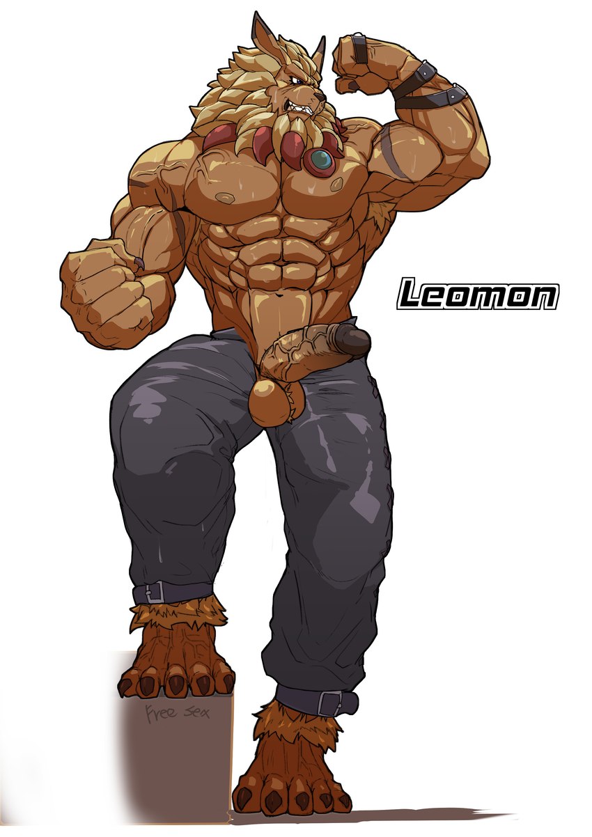 abs anthro armpit_hair balls biceps body_hair genitals male muscular muscular_anthro muscular_male nipples pecs penis scar solo vein veiny_muscles veiny_penis asiahao520 bandai_namco digimon digimon_(species) felid leomon lion mammal pantherine absurd_res hi_res