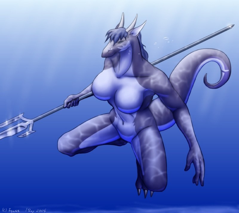 anthro breasts female melee_weapon non-mammal_breasts nude polearm solo tail trident underwater water weapon equus mythology despina dragon mythological_creature mythological_scalie scalie cool_colors