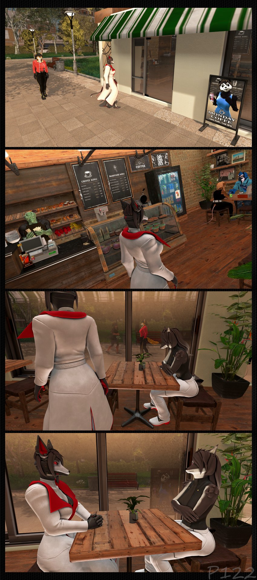 5_fingers anthro bench beverage black_body black_fur black_hair blonde_hair brown_body brown_fur chair city city_background cityscape clothed clothed_anthro clothed_female clothed_male clothing coffee coffee_shop cybernetics duo female fingers food fur furniture grass green_body green_scales green_skin grey_body grey_fur grey_hair group hair humanoid_hands inside long_hair machine male multicolored_body multicolored_fur outside park pies plant scales short_hair sweets table text tree white_body yellow_body yellow_fur xpasha122x petruz_(modeler) unauthorized_life amelia_(petruz) android avian bird canid canine canis cyborg dobermann domestic_dog elemental_creature flora_fauna fox jackal mammal murid murine pinscher rat reptile robot rodent scalie snake wolf 2025 3d_(artwork) absurd_res comic digital_media_(artwork) english_text hi_res huge_filesize
