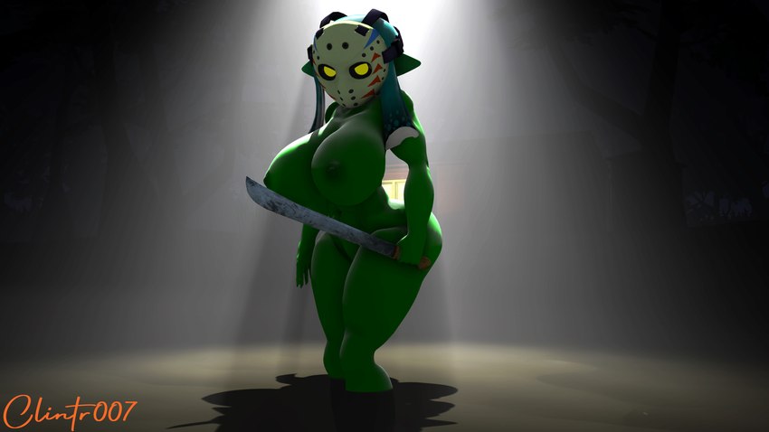 bangs big_breasts big_butt breasts butt cabin curvy_figure female glowing glowing_eyes green_body hockey_mask holding_object holding_weapon holidays huge_breasts huge_butt light light_beam looking_at_viewer machete mask melee_weapon muscular muscular_female nude partially_submerged pseudo_hair solo sports_mask sportswear swamp tentacle_hair tentacles water weapon clintr007 friday_the_13th_(series) halloween nintendo splatoon inkling_girl animal_humanoid cephalopod cephalopod_humanoid humanoid inkling marine marine_humanoid mollusk mollusk_humanoid undead zombie 16:9 3d_(artwork) absurd_res digital_media_(artwork) hi_res signature source_filmmaker_(artwork) widescreen