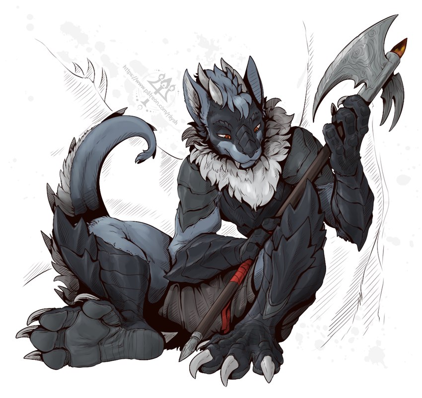 anthro axe claws feet foot_fetish male paws soles solo toes weapon kredri mythology nintendo pokemon dragon generation_4_pokemon lucario mythological_creature mythological_scalie pokemon_(species) scalie