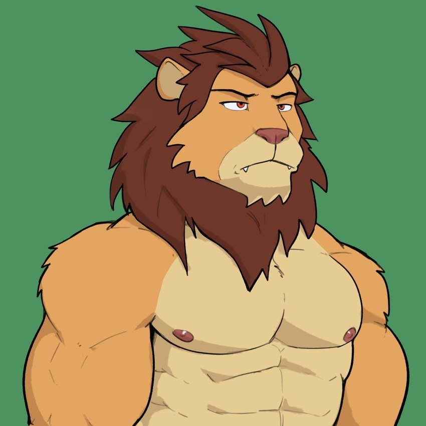 abs anthro areola arm_tuft biceps biped brown_hair brown_mane cheek_tuft chin_tuft countershading cute_fangs facial_tuft fangs fur green_background hair humor male mane mane_hair mouth_closed multicolored_body multicolored_fur muscular muscular_anthro muscular_male nft nipples nude orange_body orange_fur parody pecs pink_nipples pink_nose red_eyes shoulder_tuft simple_background solo tan_body tan_fur teeth teeth_showing tuft two_tone_body two_tone_fur jrjresq lazy_lions nft_lion felid lion mammal pantherine 1:1 2021 digital_drawing_(artwork) digital_media_(artwork) half-length_portrait hi_res portrait shaded