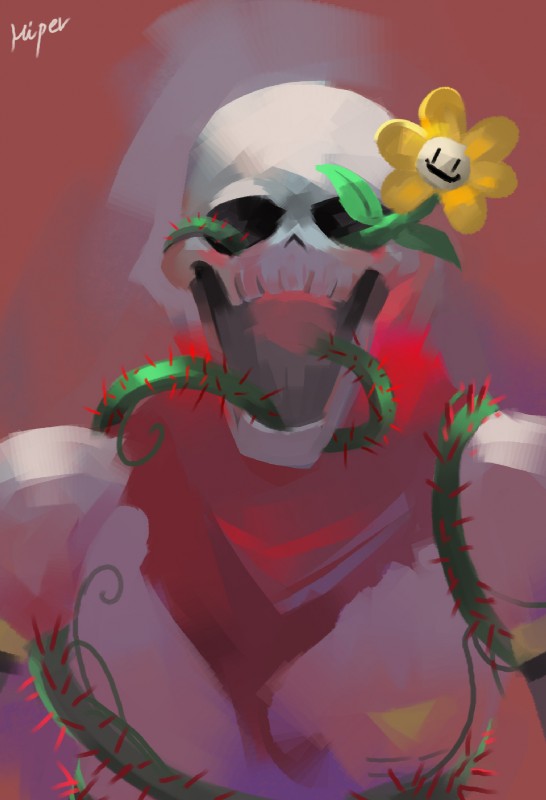 flowey the flower and papyrus (undertale (series) and etc) created by korhiper