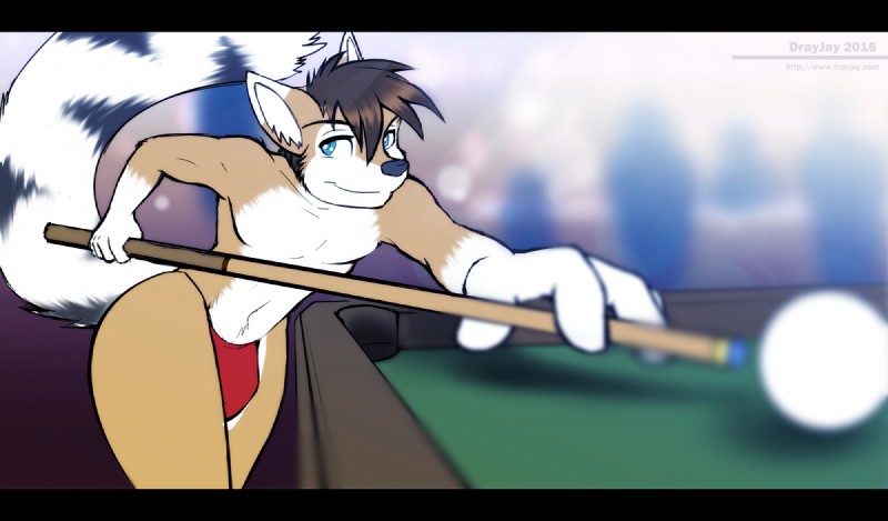 4_fingers anthro billiards black_bars black_nose blue_eyes brown_body brown_fur brown_hair clothing cue_stick detailed_background fingers fur furniture hair inner_ear_fluff looking_at_viewer male navel playing raised_tail short_hair smile solo suggestive table tail teasing thong tuft underwear wide_hips dracojeff kendall_(sirkain) bassariscus mammal procyonid ring-tailed_cat digital_media_(artwork) letterbox