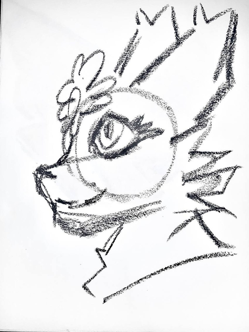 anthro chest_tuft eyelashes facial_tuft female flower fur hair plant simple_background smile solo tuft koffeecake cqill felid feline flowercat mammal 2024 3:4 black_and_white headshot_portrait hi_res monochrome pastel_(artwork) portrait sketch traditional_media_(artwork)