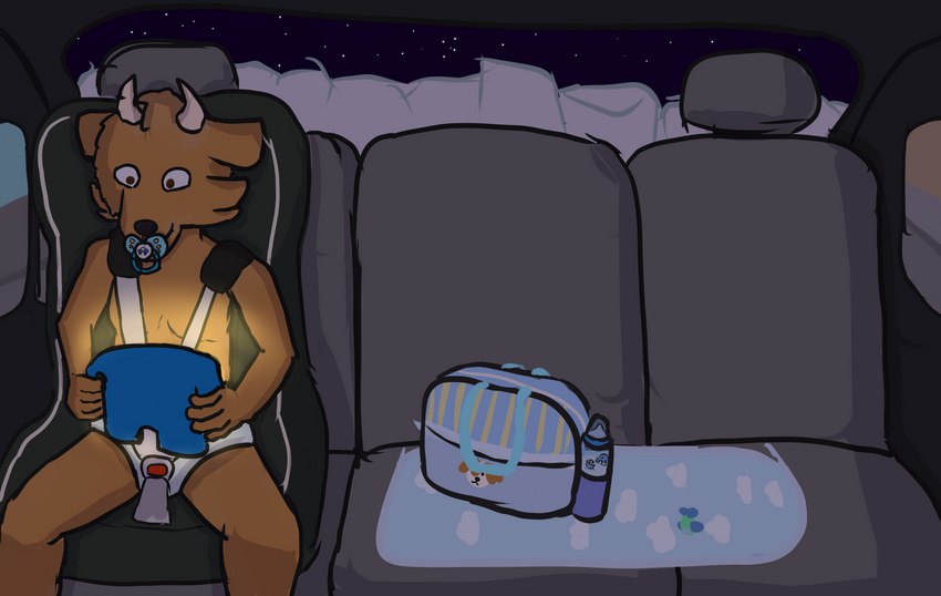 ageplay anthro baby_bottle car car_seat clean_diaper clothed clothing diaper diaper_bag infantilism inside_car inside_vehicle looking_at_screen male mat night object_in_mouth pacifier pacifier_in_mouth roleplay sky solo star starry_sky tablet vehicle wearing_diaper atum_(artist) atum_(atum) hi_res