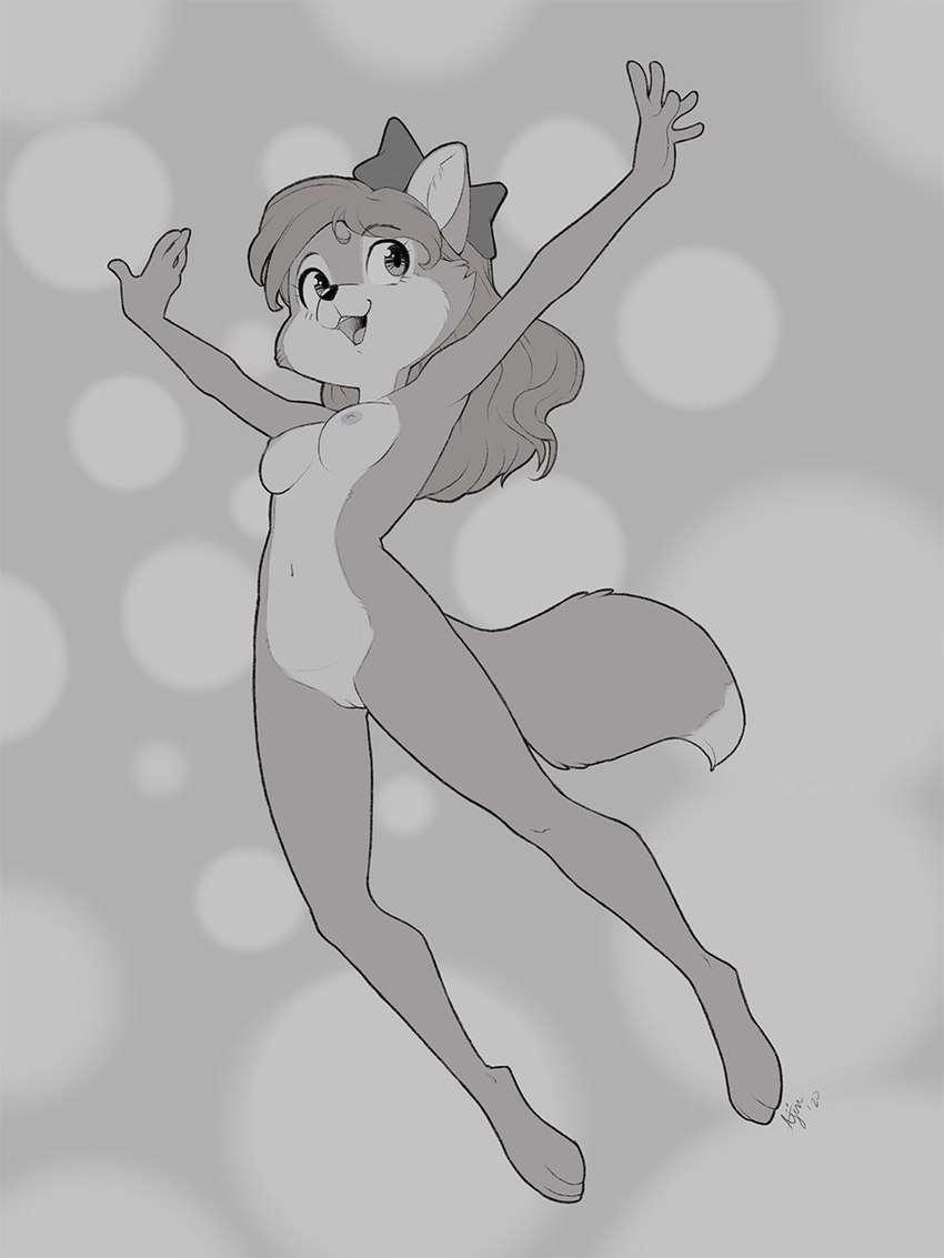 anthro areola biped breasts female genitals hair innie_pussy jumping navel nipples nude open_mouth pussy raised_arms simple_background solo ajin felid feline mammal 2020 3:4 digital_media_(artwork) hi_res monochrome