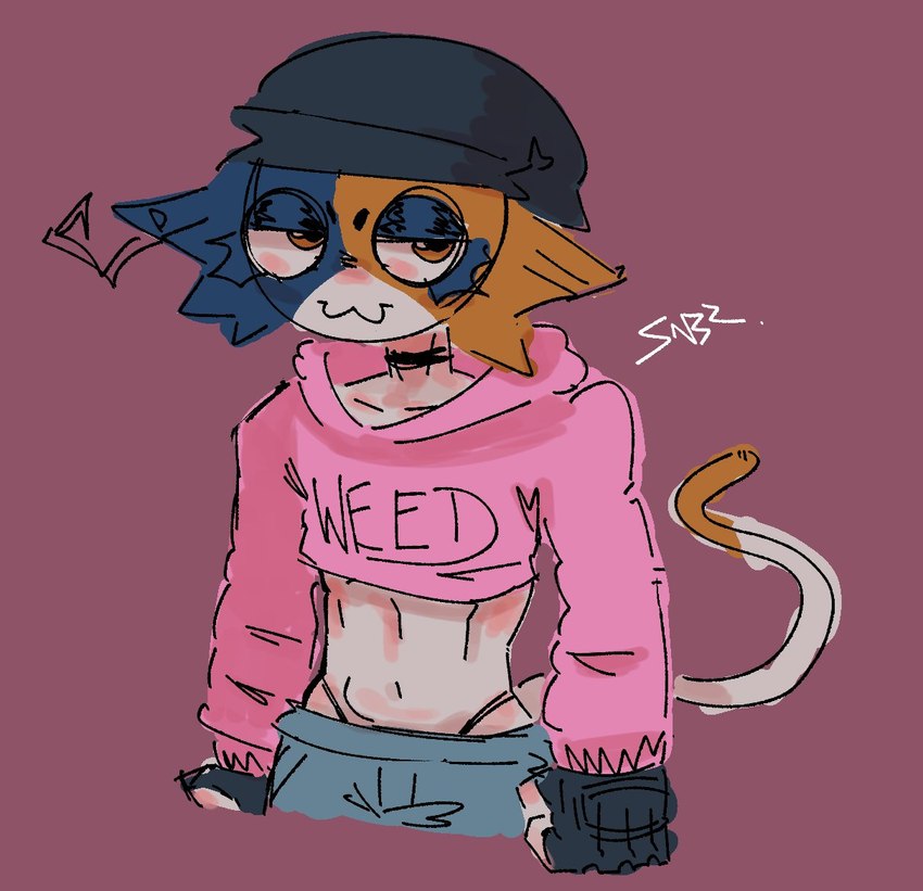 alternate_costume ambiguous_gender anthro beanie choker clothing crop_top crop_top_hoodie fingerless_gloves gloves handwear hat headgear headwear hoodie jewelry navel necklace print_clothing print_hoodie print_topwear shirt solo tail text topwear sinnerbuns epic_games fortnite meow_skulls calico_cat domestic_cat felid feline felis mammal alternate_version_at_paywall artist_name english_text portrait three-quarter_portrait female_(lore)