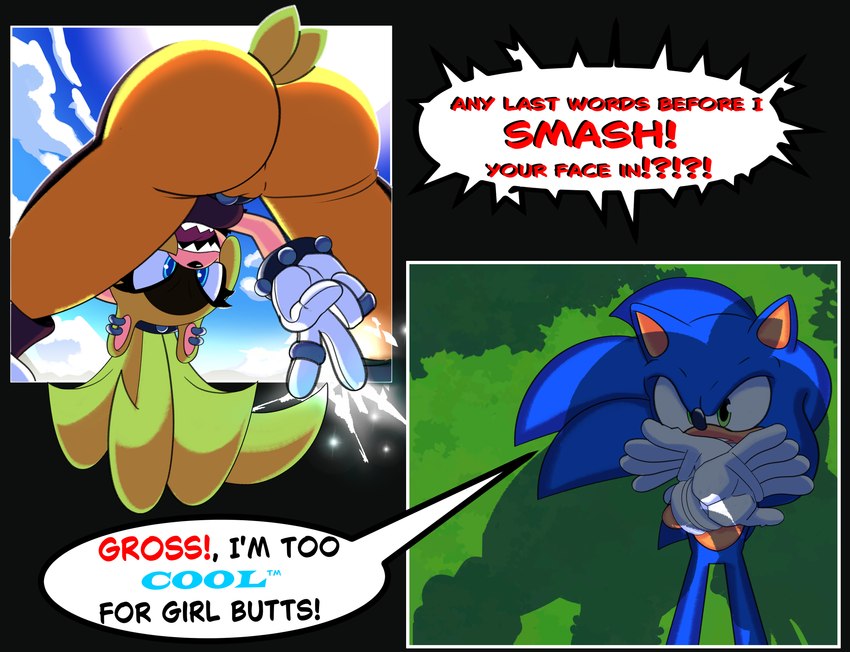 anthro big_butt bottomwear butt camel_toe clothing cloud comic_panel dialogue duo female hair imminent_facesitting light looking_through looking_through_legs male pants ponytail simple_background speech_bubble suggestive sun tail text toony blue_archer_(artist) idw_publishing sega sonic_the_hedgehog_(comics) sonic_the_hedgehog_(idw) sonic_the_hedgehog_(series) sonic_the_hedgehog surge_the_tenrec afrosoricid eulipotyphlan hedgehog mammal tenrec 2024 absurd_res colored english_text hi_res lighting