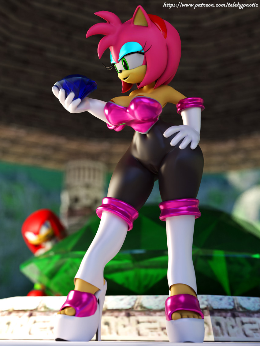 alternate_costume anthro anthrofied cosplay duo female gem male male/female master_emerald telehypnotic sega sonic_the_hedgehog_(series) amy_rose knuckles_the_echidna rouge_the_bat echidna eulipotyphlan hedgehog mammal monotreme 3:4 3d_(artwork) digital_media_(artwork) hi_res