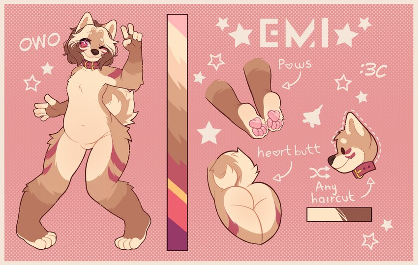 anthro border collar femboy male orange_border solo emi_05_owo emi_05 canid canine canis domestic_dog mammal shiba_inu spitz absurd_res hi_res model_sheet