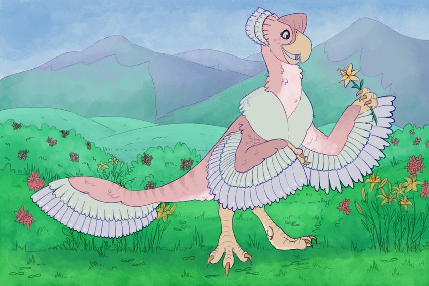 female field flower holidays landscape plant solo spring kmcallah easter dinosaur oviraptor oviraptorid prehistoric_species reptile scalie theropod 3:2 hi_res pastel_theme