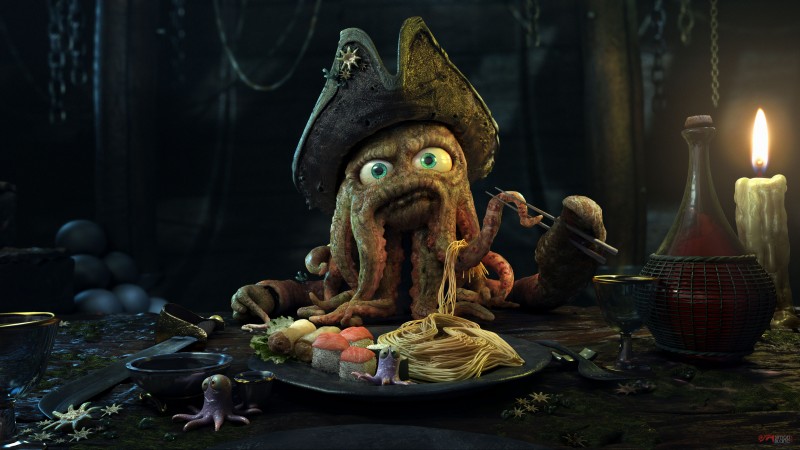 ambiguous_gender anthro eating food nightmare_fuel noodles solo soul_devouring_eyes spring_roll sushi unknown_artist disney pirates_of_the_caribbean davey_jones arthropod cephalopod coleoid crustacean decapodiform marine mollusk absurd_res hi_res wallpaper