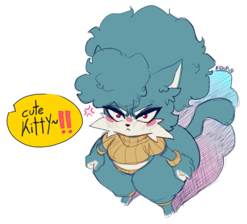 angry anthro big_butt butt clothed clothing dialogue female fluffy fluffy_hair hair huge_butt messy_hair red_eyes simple_background solo tail text thick_thighs wide_hips eldiipiid aria_(eldiipiid) felid feline mammal english_text