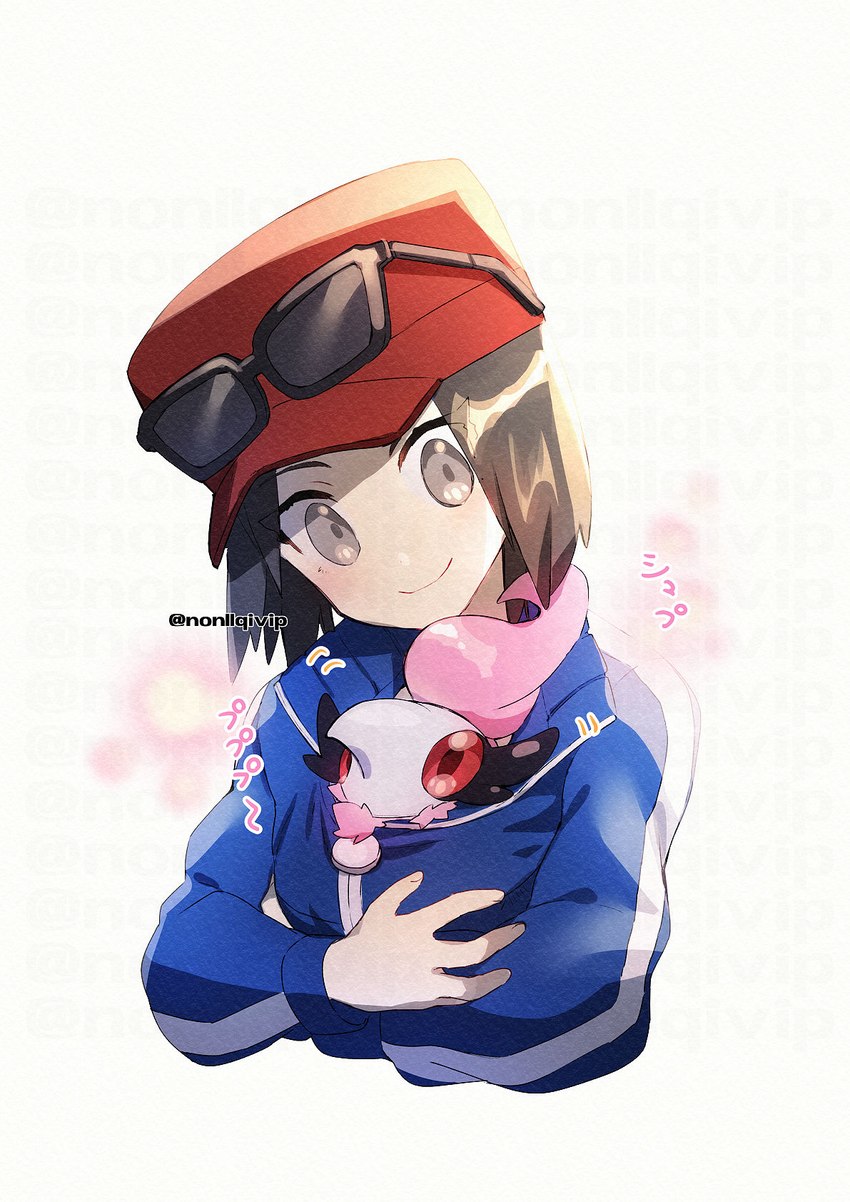 ambiguous_gender blush bonding carrying_another carrying_partner duo eye_contact feral happy hug looking_at_another male simple_background smile under_shirt t_yamanashi nintendo pokemon calem_(pokemon) generation_6_pokemon human mammal pokemon_(species) spritzee digital_media_(artwork) half-length_portrait hi_res portrait signature unavailable_at_source